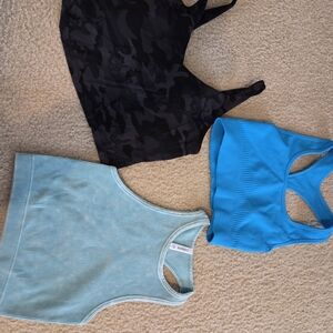 Set of Three Sports Bras - Black, Blue, and Striped